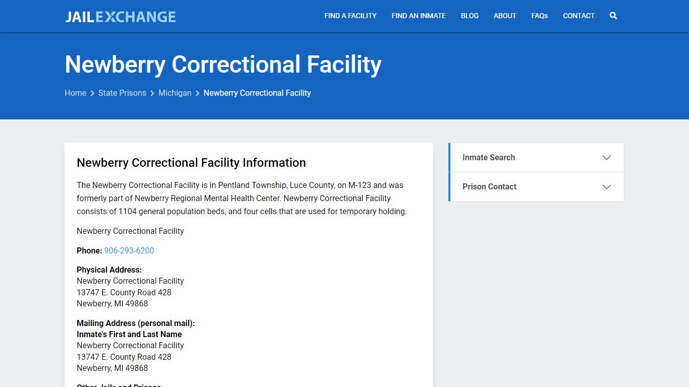 Newberry Correctional Facility Inmate Search, MI - Jail Exchange